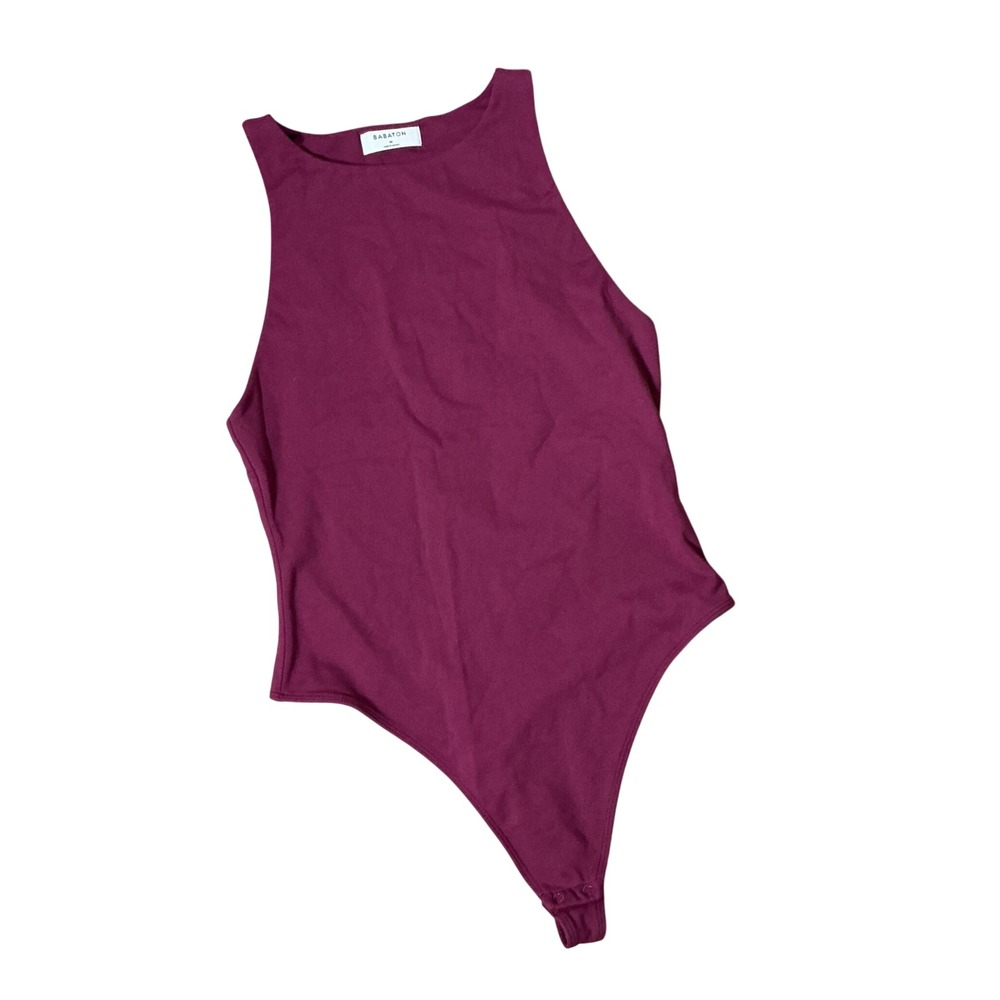 Babaton Contour High Neck Bodysuit Womens M Purple Sleeveless‎ Racerback Thong
